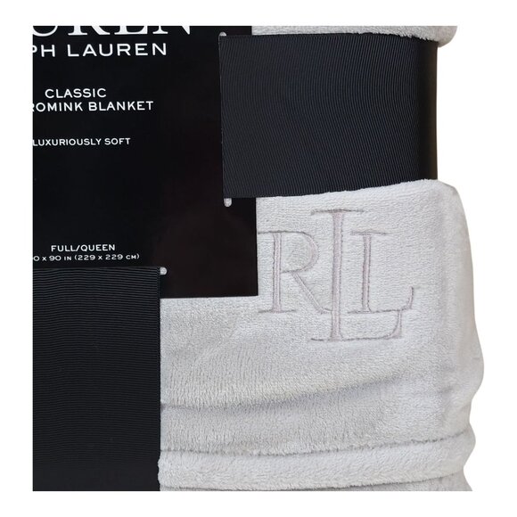 Lauren Ralph Lauren Classic Micromink Blanket Queen 90x90" Luxuriously Soft Gray - Picture 8 of 10